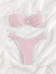 Free Returns ✓ Free Shipping✓. SHEIN Swim Ring Linked Bandeau Bikini Set,Summer Beach- Women Bikini Sets at SHEIN. Cute Bathing Suits From Shein, Bathing Suit Shein, Cute Shein Bikinis, Cute Pink Bikinis, Pink Swim Suits, Cute Swimming Suits, Cute Summer Bikinis, Shein Bikinis, Pink Bikinis