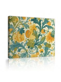 an orange and green flowered pattern on a white background canvas print wall art piece