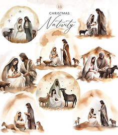 watercolor christmas nativity clipart set