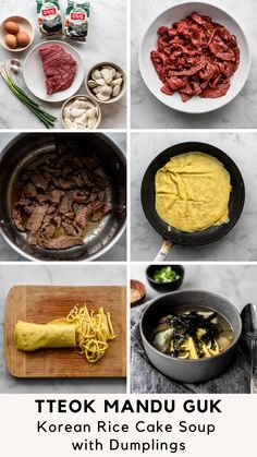 Korean rice cake soup step by step photos Mandu Dumplings, Mandu Guk, Korean Rice Cake Soup, Kid Friendly Soup, Soup With Dumplings, Rice Cake Soup, Korean Rice Cake, Korean Rice, Fusion Dishes