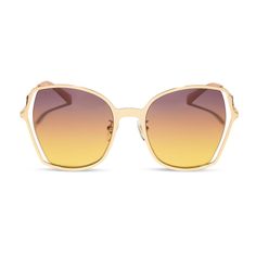 Gold Sunglasses With Gradient Lenses For Travel, Chic Gold Cat Eye Sunglasses With Uva Protection, Chic Square Frame Sunglasses For Travel, Elegant Yellow Sunglasses With Gradient Lenses, Gold Sunglasses For Spring Evening, Elegant Gold Cat Eye Sunglasses For The Beach, Elegant Gold Cat Eye Sunglasses For Beach, Gold Sunglasses With Uv Protection For Travel, Spring Evening Sunglasses With Gradient Lenses