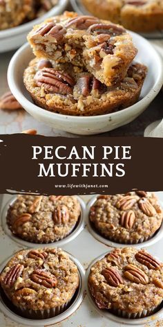 pecan pie muffins stacked on top of each other