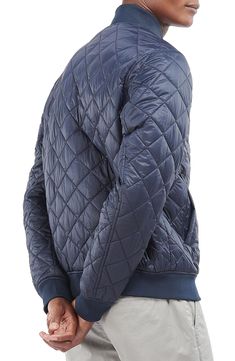 Diamond-quilted construction means reliable warmth in a ruggedly handsome jacket with outdoorsy appeal. Two-way front-zip closure Blade collar Ribbed cuffs and hem Plaid lining, with fill 100% nylon Machine wash, tumble dry Imported Bomber Jacket, Winter Jackets, Nordstrom, Plaid, Size Medium, Luxury Fashion, Navy, Collar