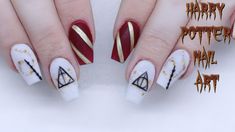 Harry Potter Nails Designs, Potter Nails, Harry Potter Nail Art, Harry Potter Nails, Dark Pink Nails, Salon Nails, Glamour Nails, Simple Gel Nails, Nails Design With Rhinestones