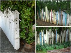 several different pictures of birdhouses made out of old doors