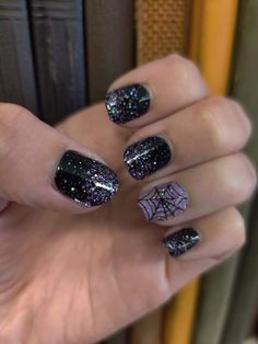 Purple And Silver Halloween Nails, Easy Spooky Nail Designs, Color Street Halloween Combos 2022, Web Of Lies Color Street Combo, Colorstreet Halloween 2022, Halloween Nails Color Street, Dark Colored Nail Ideas, Colorstreet Halloween Combos, Halloween Color Street Combos