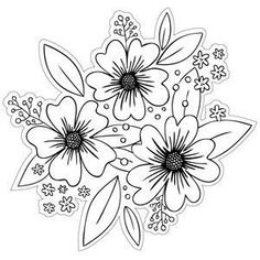 a bouquet of flowers with leaves and bubbles on a white background, hand drawn illustration