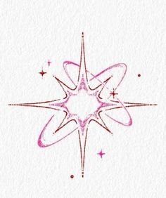 a pink snowflake on white paper with red ink and stars in the background