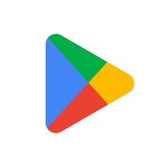 the google play logo is shown in red, yellow and green colors on a white background