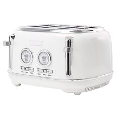 a white toaster sitting on top of a counter