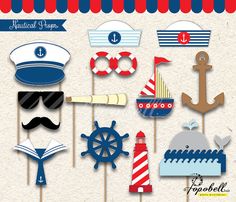 a photo booth with nautical themed props on the front and back of it's phone screen