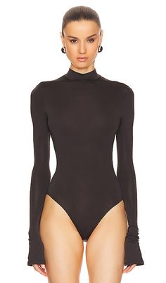 Find LAPOINTE Mock Neck Bodysuit In Brown on Editorialist. Lapointe Mock Neck Bodysuit in Brown. - size M (also in L, S, XL, XS) Lapointe Mock Neck Bodysuit in Brown. - size M (also in L, S, XL, XS) Self: 94% acetate 6% elastane. Made in U.S.A. Hand wash or Dry clean. Hidden back zipper closure. Mockneck styling. LOIN-WS27. R2245029OKC. Long Sleeve Bodysuit With Minimal Stretch For Fall, Minimal Stretch Long Sleeve Bodysuit For Fall, Sleek Long Sleeve Bodysuit With Minimal Stretch, Chic Long Sleeve Bodysuit With Minimal Stretch, Fall Bodysuit With Thumbholes And Minimal Stretch, Chic Long Sleeve Elastane Bodysuit, Sleek High Stretch Long Sleeve Bodysuit, Sleek High-stretch Turtleneck Bodysuit, Second-skin Turtleneck Bodysuit With Thumbholes