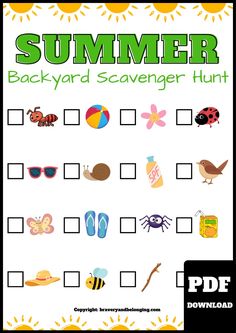 a printable summer scavenger hunt for kids with pictures and words on it