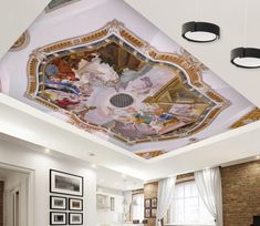 the ceiling is decorated with an elaborate painting