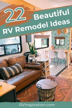 Sometimes RVs need face-lifts. We’re not referring to just old models, either. Even RVs bought straight off the dealer lot need some remodeling to make them feel like home. Let’s take a look at 22 beautiful RV remodel ideas that you can incorporate in your travel trailer, fifth wheel, motorhome, or camper van. Not only will these remodel ideas make your RV feel homey, but they’ll also create a more functional space so that you can better enjoy your travels. #rvremodel #rvdecorating Fifth Wheel Bathroom Remodel, Class A Motor Home Remodel, Fifth Wheel Decor, Remodel Camper Ideas, Old Camper Makeover, Older 5th Wheel Camper Remodel, Old Rv Remodel