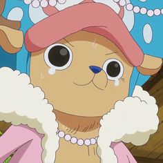 a cartoon dog wearing a pink hat and pearls