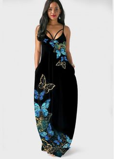 Size:L;Color:Black;Package Contents:1 X Dress;Season:Summer;Composition:95% Polyester, 5% Spandex;Washing Instructions:Hand Wash /Machine Washable;Neckline:Straps;Pattern Type:Animal Prints;Dress Length:Maxi;Sleeve&apos;s Length:Sleeveless;Silhouette:High waist;Occasion:Sport;Decoration:Double Side Pockets;Color Scheme:Black; Vestido Charro, Black Dresses Online, Summer Silhouette, Black Spaghetti Strap Dress, Women Fashion Dress, Fashion Dresses Online, Womens Shift Dresses, Maxi Dress Online, Trendy Fashion Outfits