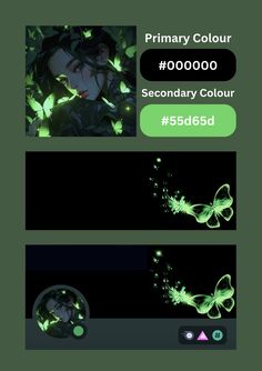 an image of some green butterflies in the dark with text that reads primary colours secondary colors secondary