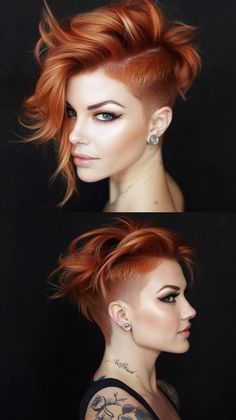 Achieve a chic and edgy look with a copper peach hair color and a stylish undercut. Visit our site for more modern and bold hair ideas. Save this pin for your next trendy hair transformation! Medium Red Hair Styles, Shaved Hair Styles, Copper Peach Hair, One Side Shaved Hairstyles, Peach Hair Color, Copper Hair Color Ideas, Peach Hair Colors, Creative Hair Color, Peach Hair