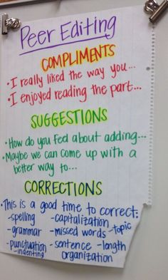 a piece of paper with writing on it that says peer editing compliments, i really liked the way you enjoyed reading the part