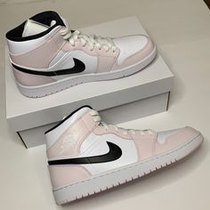 Jordan 1 Mid Barely Rose, Light Violet, Classy Shoes, Womens Air Jordans, Jordans Women, Cute Nike Shoes, Air Jordan Sneakers, Womens Jordans, Cute Nikes