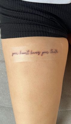 Worded Tattoos For Women, Tattoos About The Past, Tattoo Ideas For Healing, Cute Quote Tattoos, Hopeless Romantic Tattoo Ideas, Tattoos For Overcoming Struggles, Rib Quote Tattoos, Affirmation Tattoos, Saying Tattoos