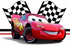 a cartoon character with a checkered flag in the shape of a car on a race track