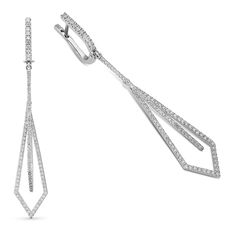 Alluring and on-trend, these diamond kite shape drop earrings make creating a chic look easy. Created in 14K white gold, each earring features a pair of elongated kite-shaped dangles - shimmering with pave-lined diamonds - in a clever interlocked look. Radiant with 1.28ct. t.w. of diamonds and a brilliant buffed luster, these earrings secure with diamond-adorned English lock backs.
1.28 carat diamond earrings
14K white gold
The earring design can be customized to suit your particular t Formal Long Drop Diamond White Diamond Earrings, Formal Long Drop Diamond White Earrings, Long Drop Diamond Earrings With Diamond Accents, Long Drop Diamond Cut Diamond Earrings, Long Drop Diamond Cut Earrings, Diamond White Earrings With Diamond Markers For Formal Occasions, Modern Diamond White Dangle Diamond Earrings, Elegant Diamond Earrings With Diamond Markers, Zipper Bracelet