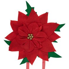 a red poinsettia with green leaves on it's headbands