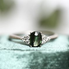 Gray Sapphire Ring, Green Gem Engagement Ring, White Gold Sapphire Diamond Ring, Green Gem Ring, Green Engagement Rings, White Gold Sapphire Ring, Green Sapphire Engagement, Green Sapphire Engagement Ring, Green Sapphire Ring