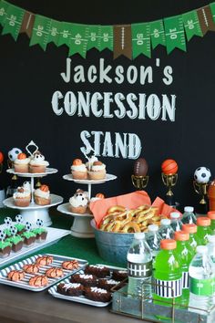 a football themed birthday party with cupcakes and snacks