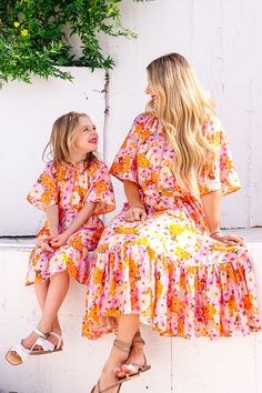 Haven Dress – Ivy City Co Multicolor Maxi Floral Dress For Brunch, Multicolor Floral Print Maxi Dress For Brunch, Spring Orange Printed Maxi Dress, Orange Printed Maxi Dress For Spring, Ivy City Co, Cream Base, Cream Dress, Flutter Sleeves, Floral Maxi