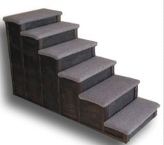 a set of stairs made out of wood and carpet