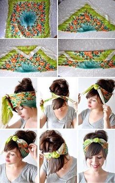 how to tie a head scarf  http://www.keikolynn.com/2011/07/head-scarf-tutorial.html?m=0 How To Tie Bandana, Diy Scarf, Short Haircut, Summer Diy, Hair Dos, About Hair, Scarf Hairstyles, Hair Day, Pretty Hairstyles