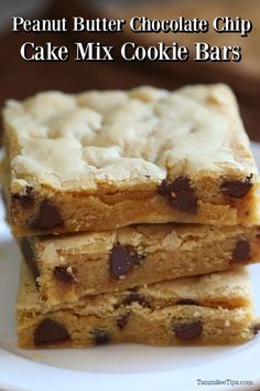 three pieces of cookie bars stacked on top of each other