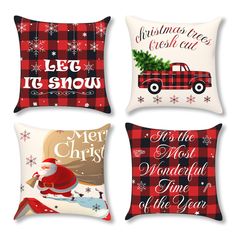 four pillows with christmas designs on them