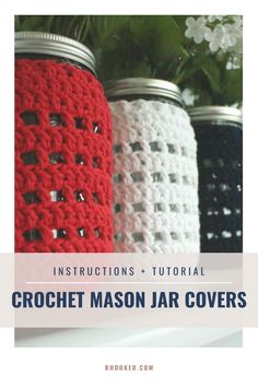 crochet mason jar covers with text overlay