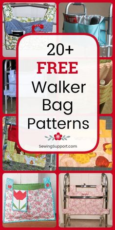 the free walker bag pattern is featured in several different pictures, including an ironing board and