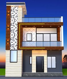 this is an artist's rendering of a two story house with balcony and balconies