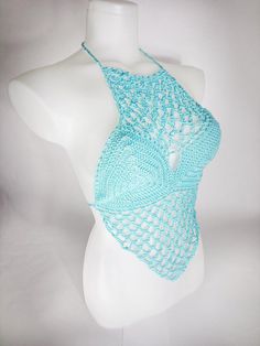 Tuquoise Crochet Bustier S size and Made to order is Fitted Lace Crop Top For Beach, Handmade Fitted Triangle Crochet Top, Handmade Fitted Crochet Triangle Top, Fitted Crochet Crop Top For Party, Blue Fitted Crochet Triangle Top, Fitted Handmade Blue Crochet Top, Fitted Crochet Lace Halter Crop Top, Handmade Fitted Halter Crop Top, Handmade Fitted Crop Halter Top