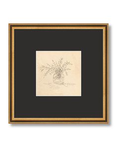 a framed drawing of flowers in a vase