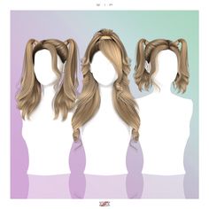 three wigs with long hair are shown in the same color as each one is white