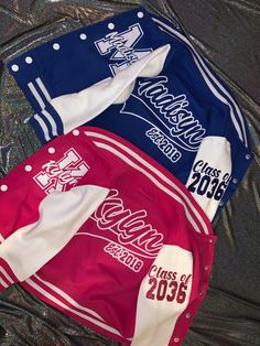 Varsity Letterman Jackets customized to your liking! All jackets come with * BACK - name & established year * SLEEVES (small like class of year) * 1 Side FRONT (name initial with name through it ) If you want more than what comes with please be advised prices may vary! All jackets take 6 weeks before shipping. In the 'notes' box when purchasing, please include everything you want on jacket! Customized Varsity Jacket, Track Letterman Jacket, Cheerleading Letterman Jackets, Senior Varsity Jacket Design, Graduation Varsity Jackets, Letterman Jacket Graduation Pictures, Senior Year Jackets, Cheer Varsity Jackets, Varsity Jacket With Embroidered Graphics For College