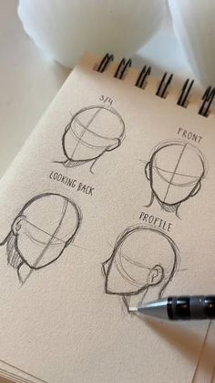 a drawing of different types of hats on top of a piece of paper with a pen next to it