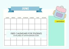 the free calendar for students is shown with a backpack and school supplies on top of it