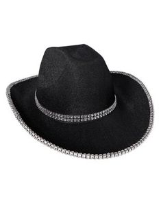 You'll be shining bright this Halloween when you put on this black cowgirl hat. The Black Glitter Space Cowgirl Hat features fake crystals that go all the way around the brim, giving you the look of a real rodeo star! Material: Polyester Care: Spot clean Imported One size fits all Black Cowgirl Hat, Fake Crystals, Titanium Belly Ring, Alien Costume, Labret Jewelry, Black Cowgirl, Space Cowgirl, Spencers Gifts, Eyebrow Ring