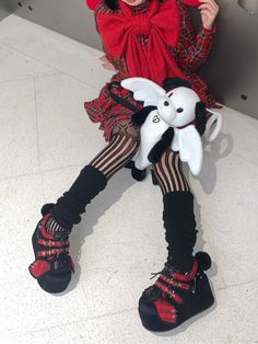 ❤︎Dark Bunny Red Check Platform Shoes [All Red/Black Red].❤︎ Red Plaid, Platform Shoes, Black Red, Black And Red, Plaid, Red, Black