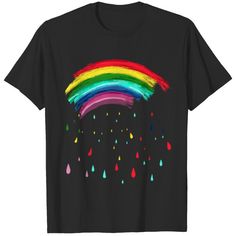 a black t - shirt with rainbows and rain drops