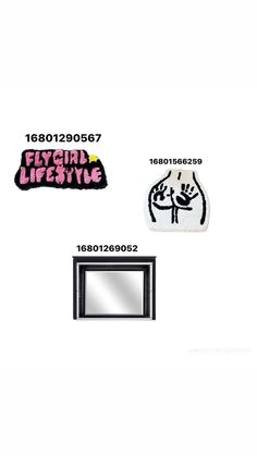 various stickers on the side of a white wall next to a mirror and window