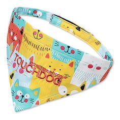 a yellow and blue cat bandana on a white background